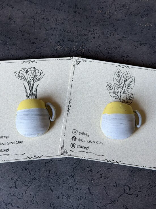 Vāzīte - magnēts, dzeltens ar pelēku