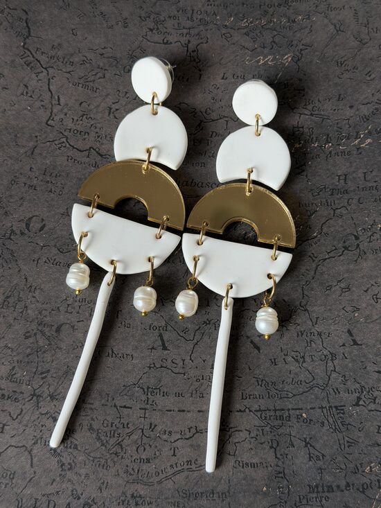 XL auskari - Balti ar upes pērlēm