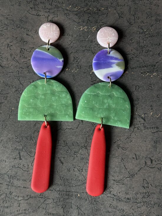 XL auskari - krāsaini, zaļš, sarkans, violets