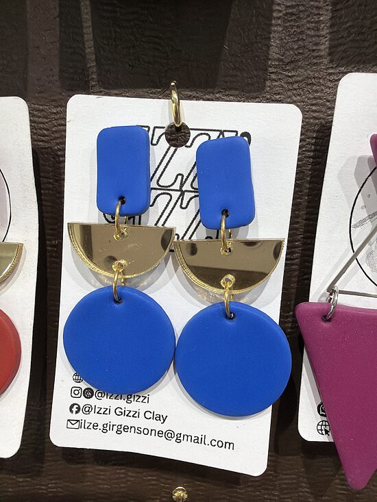 Zili auskari ar spogulīti